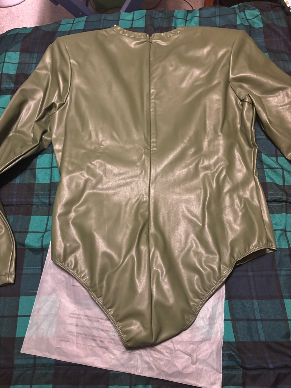 Adidas Ivy Park Olive Green Faux Leather One-Piece Bodysuit - 1X NWT - Picture 2 of 3